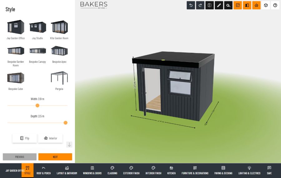 Configurador 3D de Bakers Garden Buildings