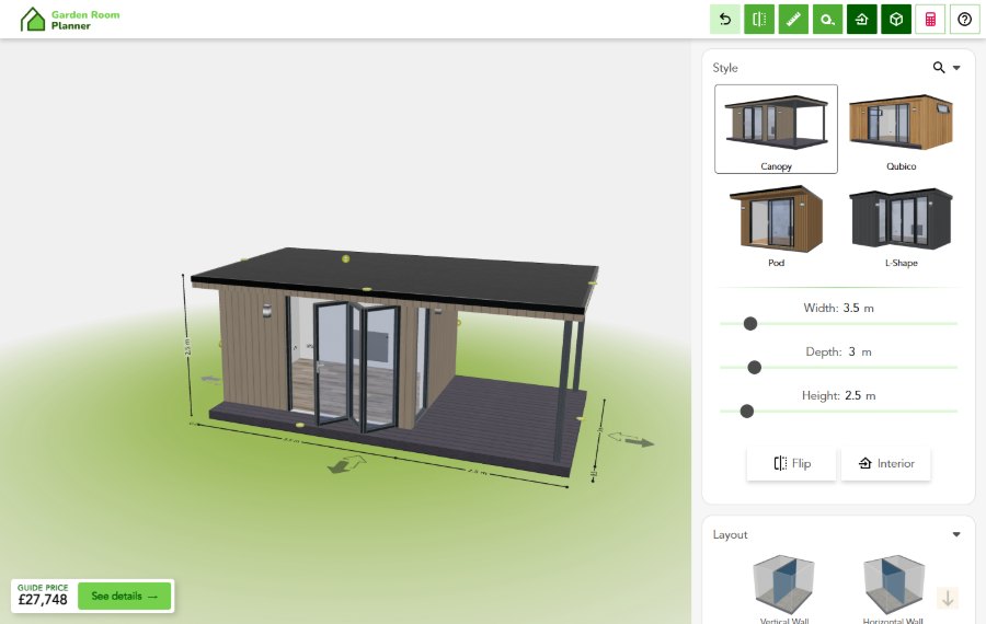 Configurador 3D de Garden Room Configurator