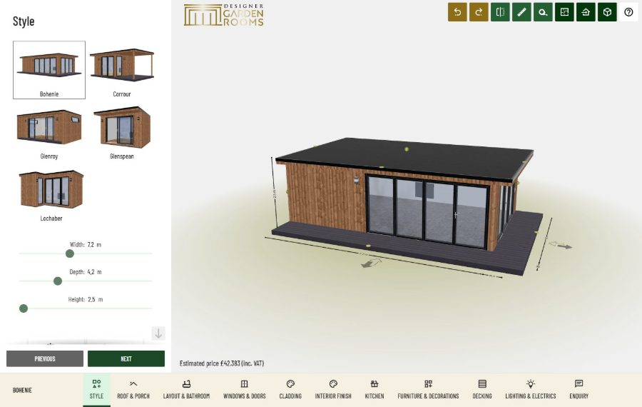 Configurador 3D de Designer Garden Rooms