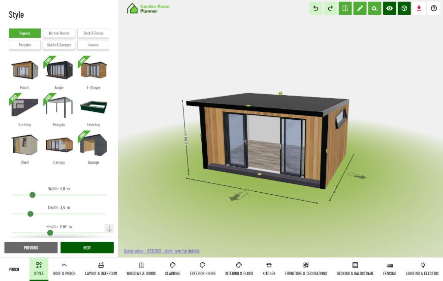 Configurador 3D de Garden Room Planner