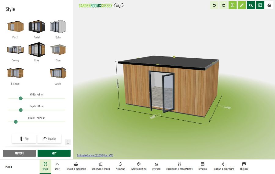 Configurador 3D de Garden Rooms Sussex