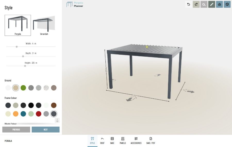 Configurador 3D de Pergola Planner