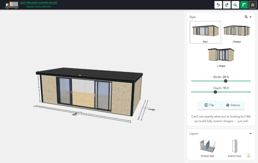 Configurador 3D de West Midlands Summer Houses